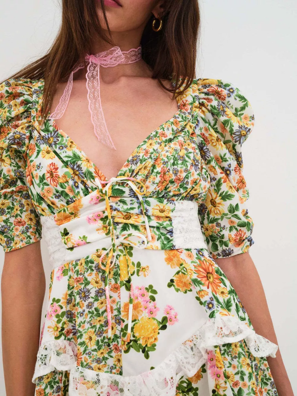 Ruffled Floral Print Half Sleeve Dress, image 5