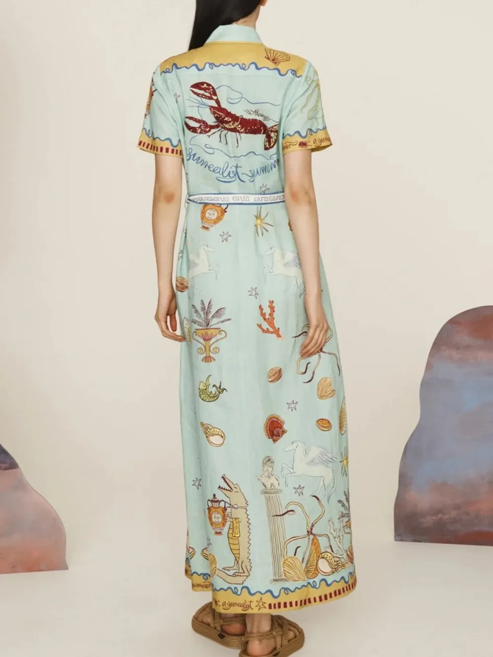 Printed Short Sleeve Maxi Shirt Dress with Belt, image 2