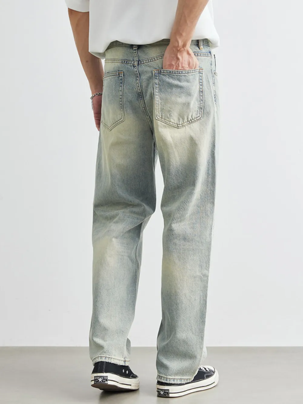 Men's Distressed Wash Wide Leg Jeans, image 7