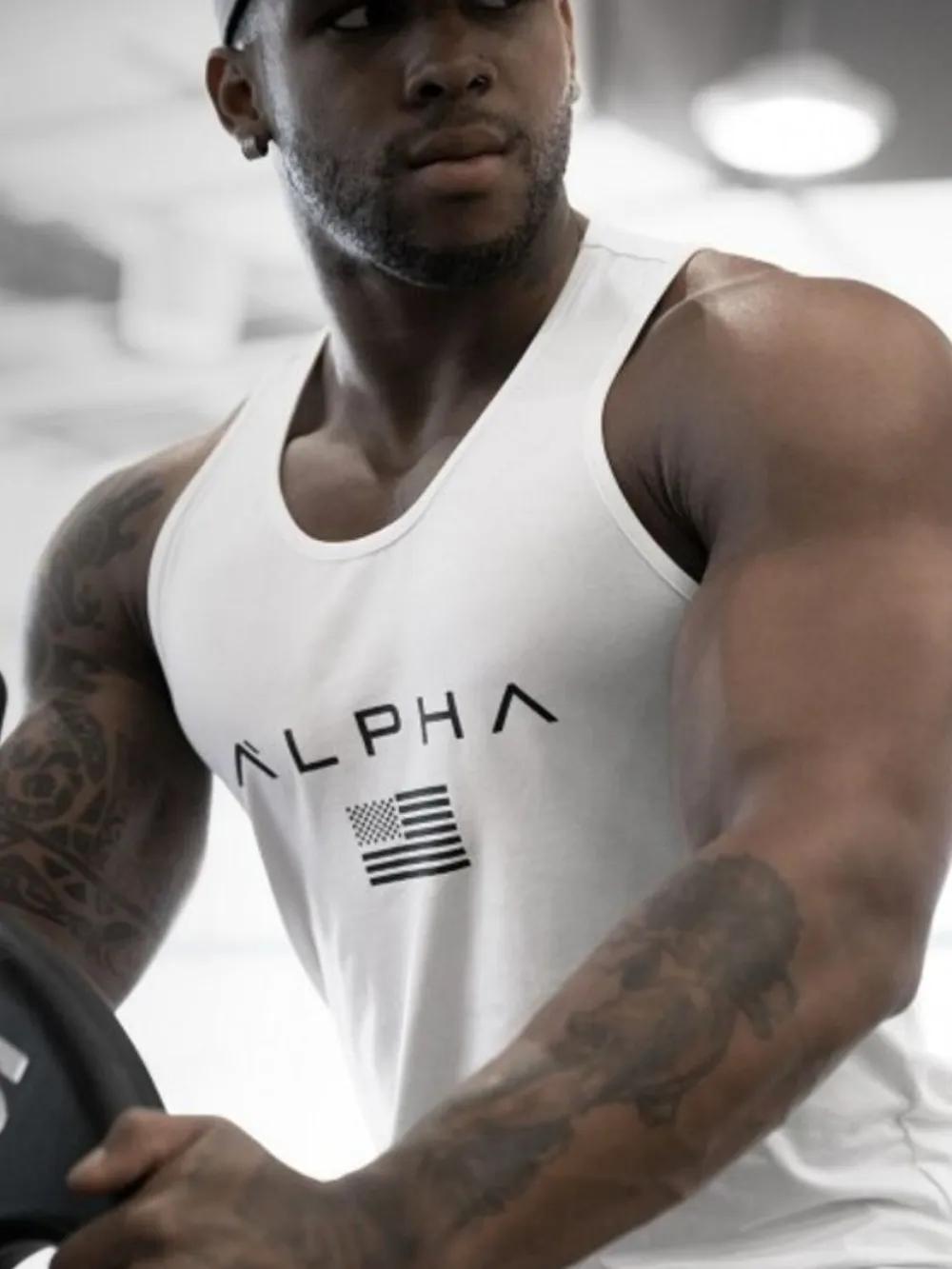 Men's US Flag Round Neck Tank, image 2