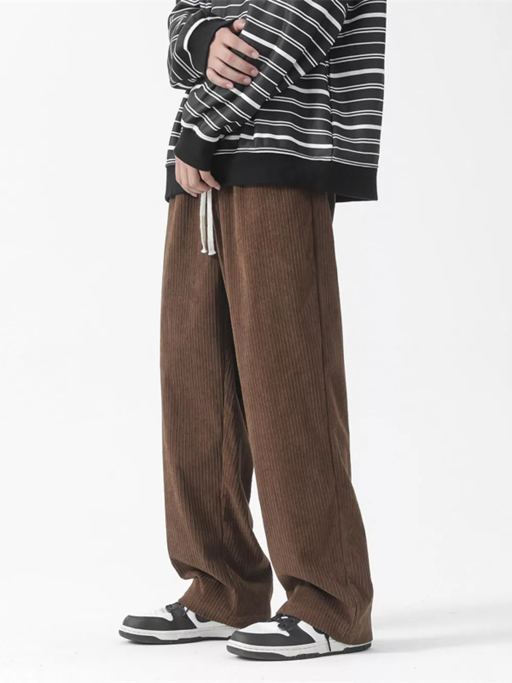 Men's Full Size Drawstring Wide Leg Corduroy Pants Plus Size, image 3