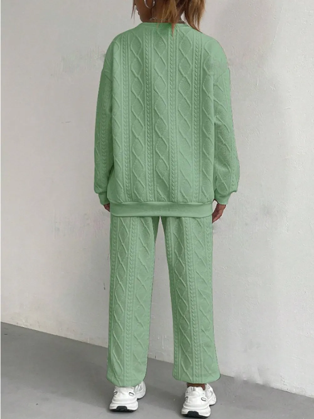 Texture Round Neck Top and Pants Set, image 16
