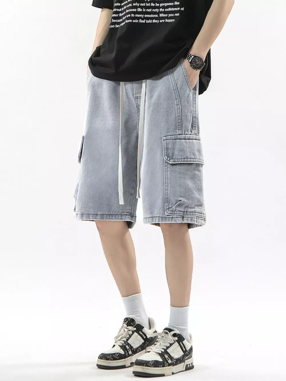 Men's Full Size Wash Drawstring Cargo Shorts Plus Size, image 5