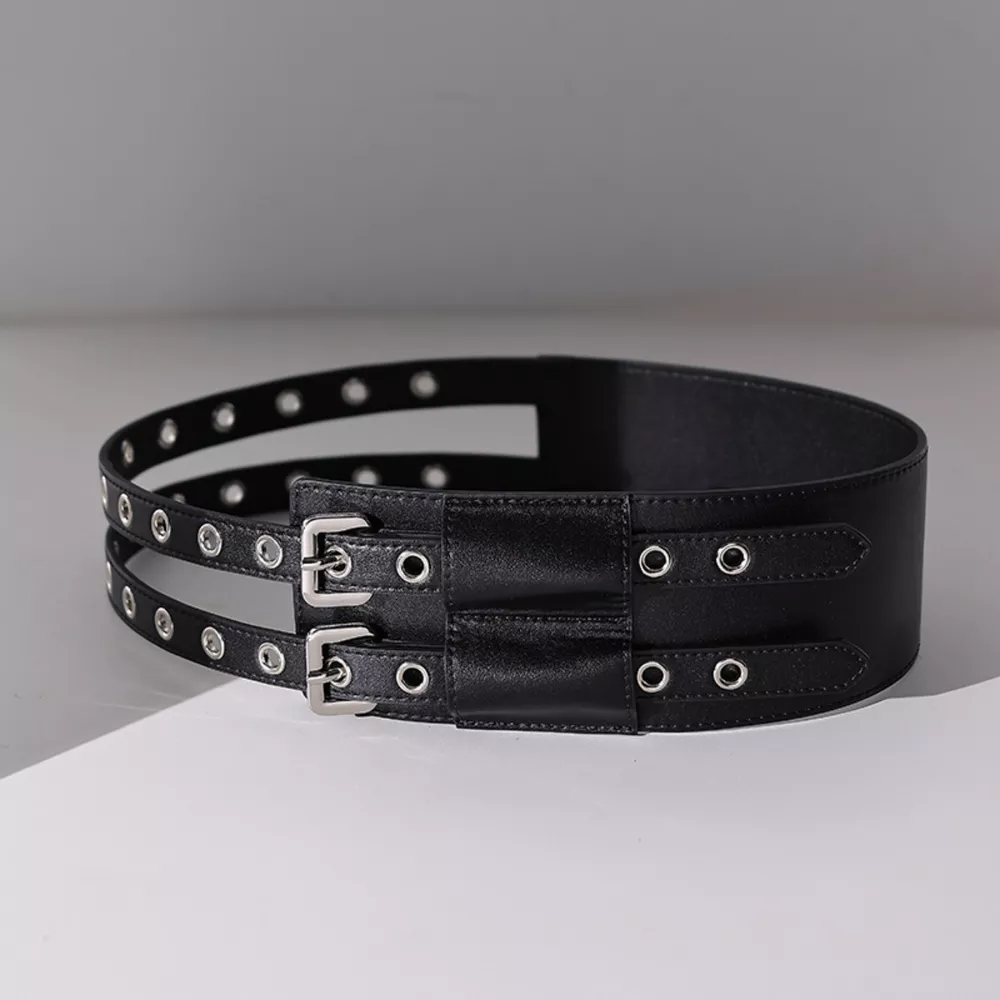 Double Row Grommet Wide Waist Belt