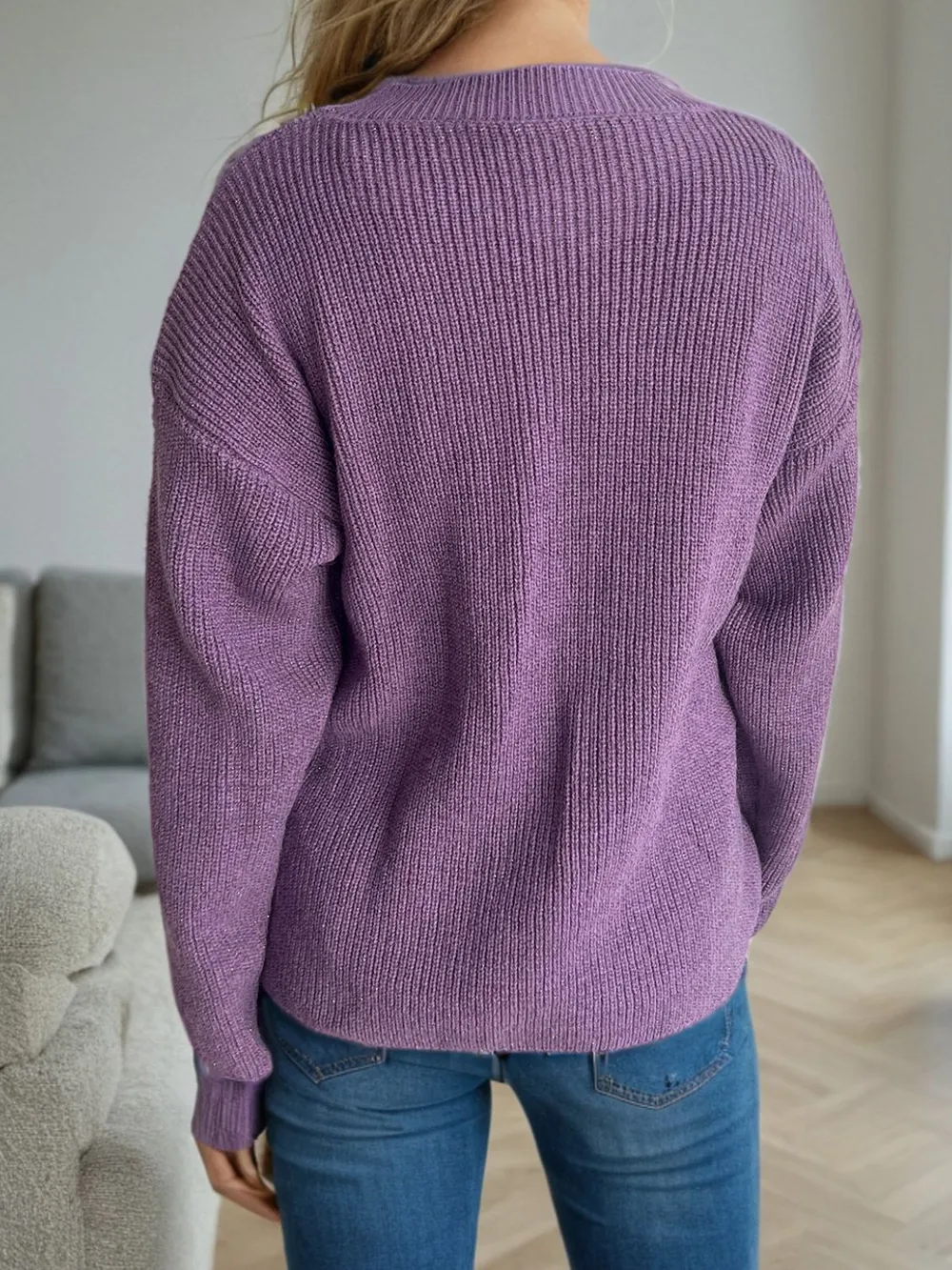 Solid Color Round Neck Long Sleeve Sweater, image 13