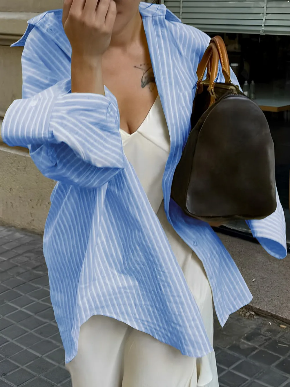 Oversized Striped Button-Down Shirt, image 14