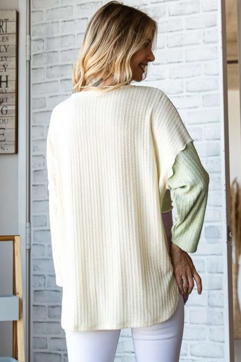Color Block Round Neck Dropped Shoulder Blouse, image 3