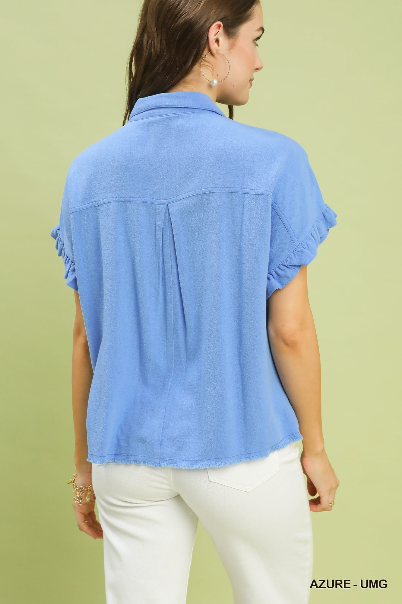 Washed Linen Blend Smocked Shirt, image 4