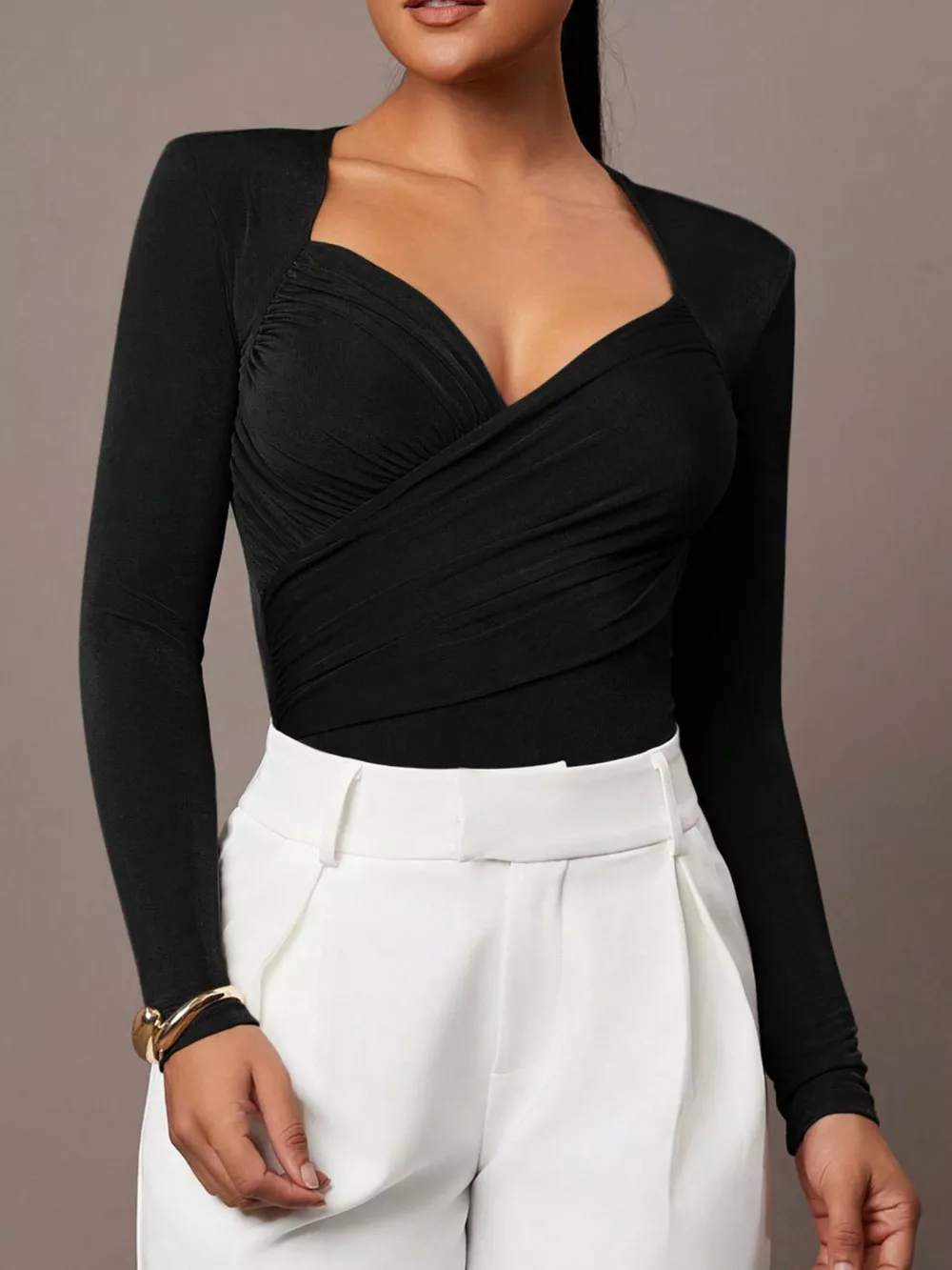Ruched Surplice Long Sleeve Bodysuit, image 10