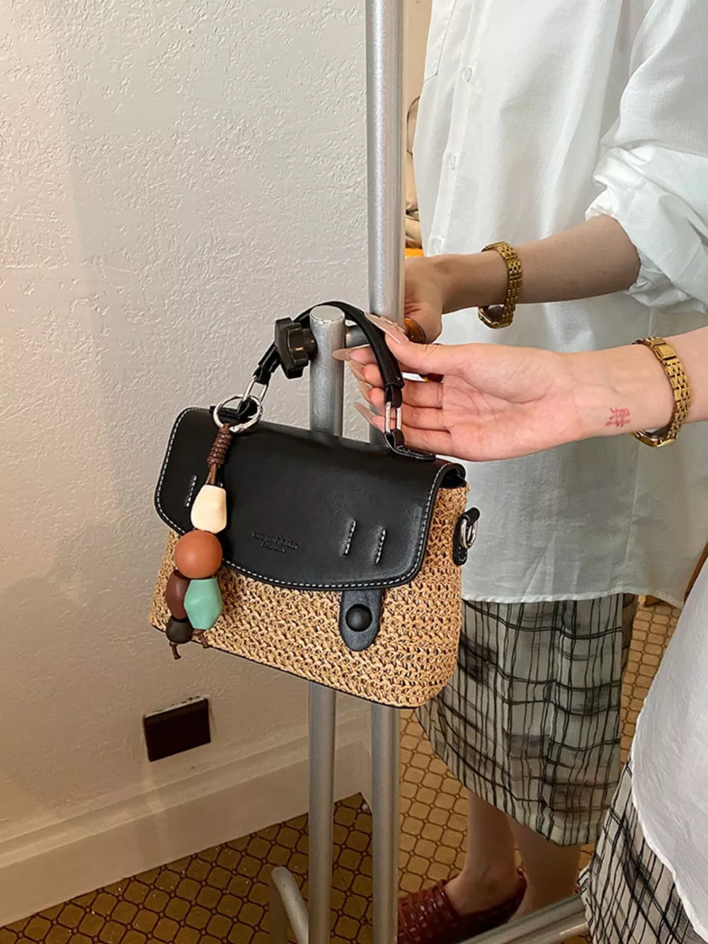Two-Tone Woven Crossbody Bag, image 4