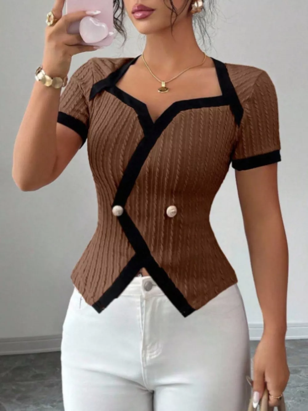 Contrast Trim Short Sleeve T-Shirt, image 4