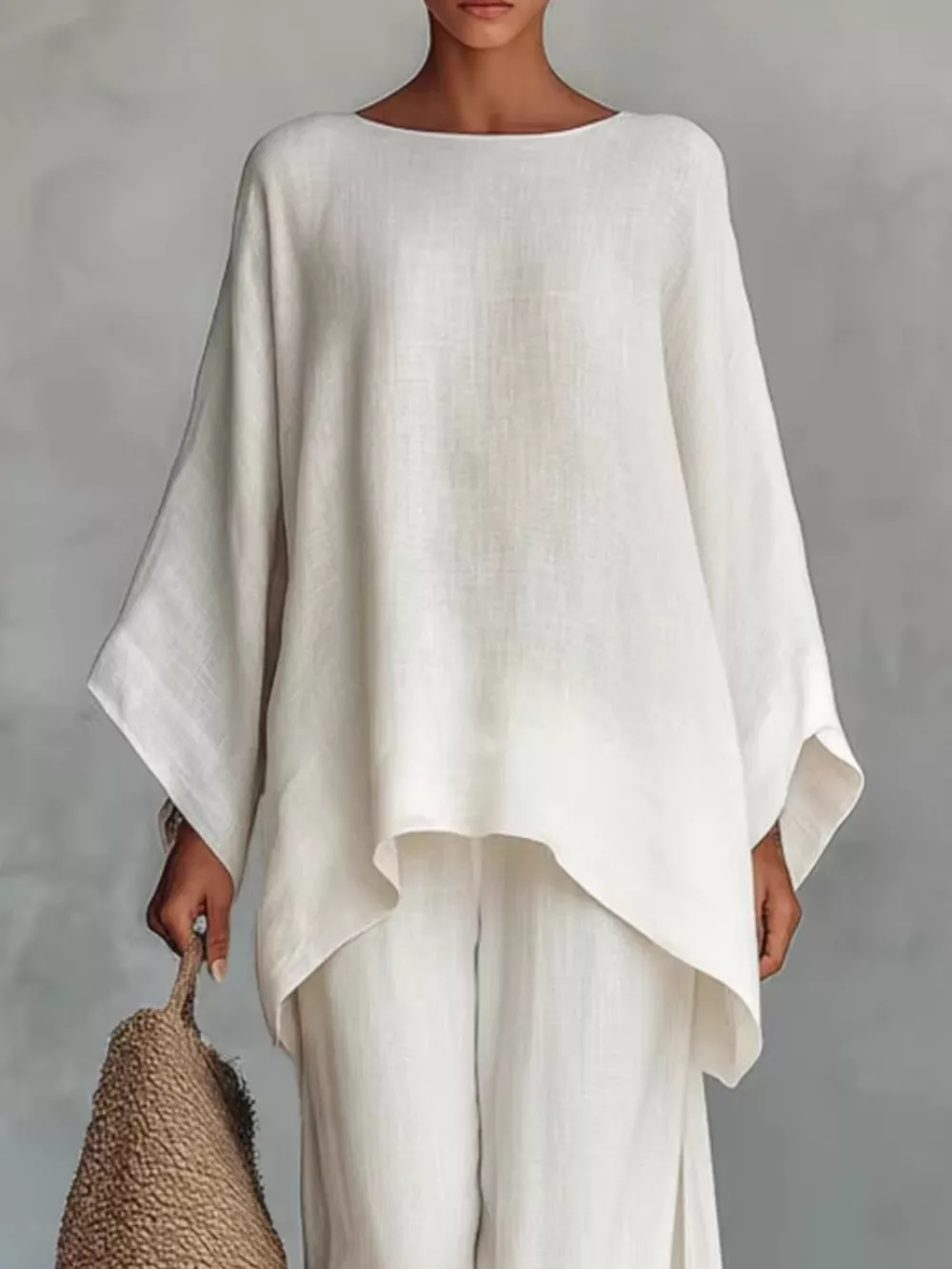 Full Size Round Neck Top and Wide Leg Pants Set Plus Size, image 2