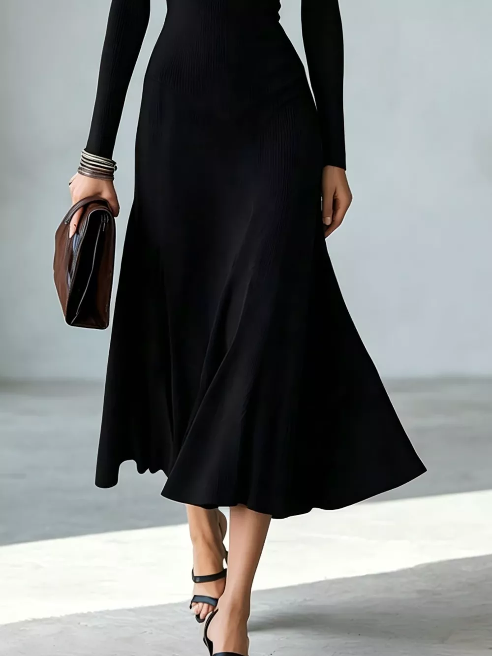 Full Size Mock Neck Cut-Out Long Sleeve Midi Dress Plus Size, image 6