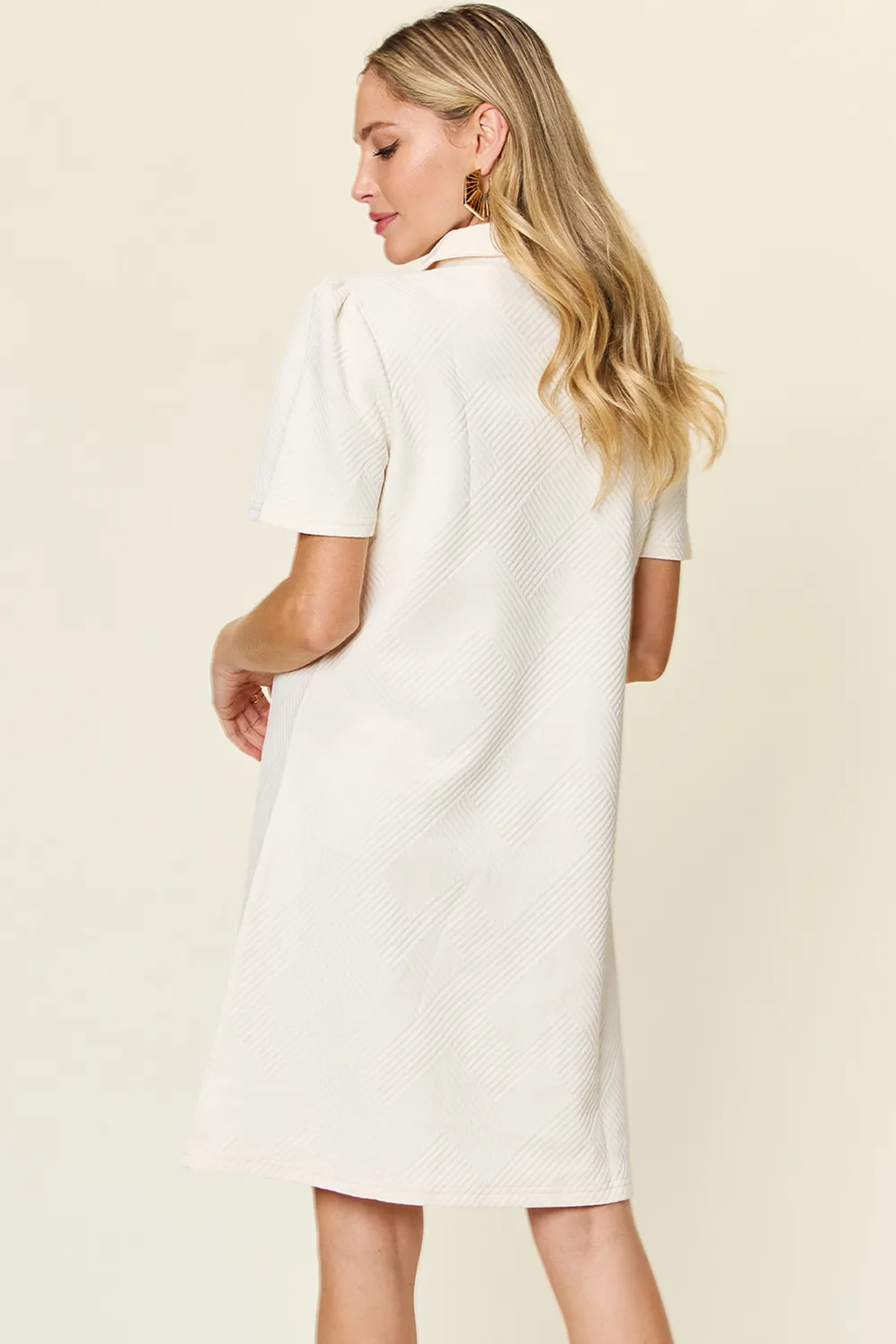 Full Size Texture Collared Neck Short Sleeve Dress, image 9