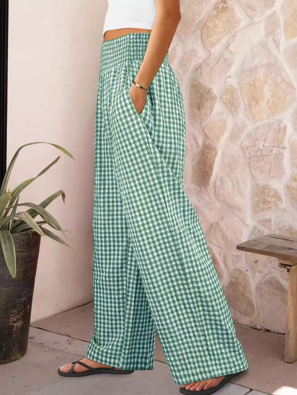 Gingham Wide-Leg Pants, image 12