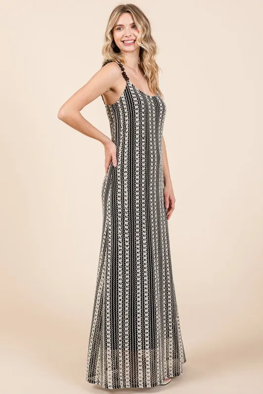 Plus Size Striped Scoop Neck Beaded Strap Maxi Cami Dress, image 5