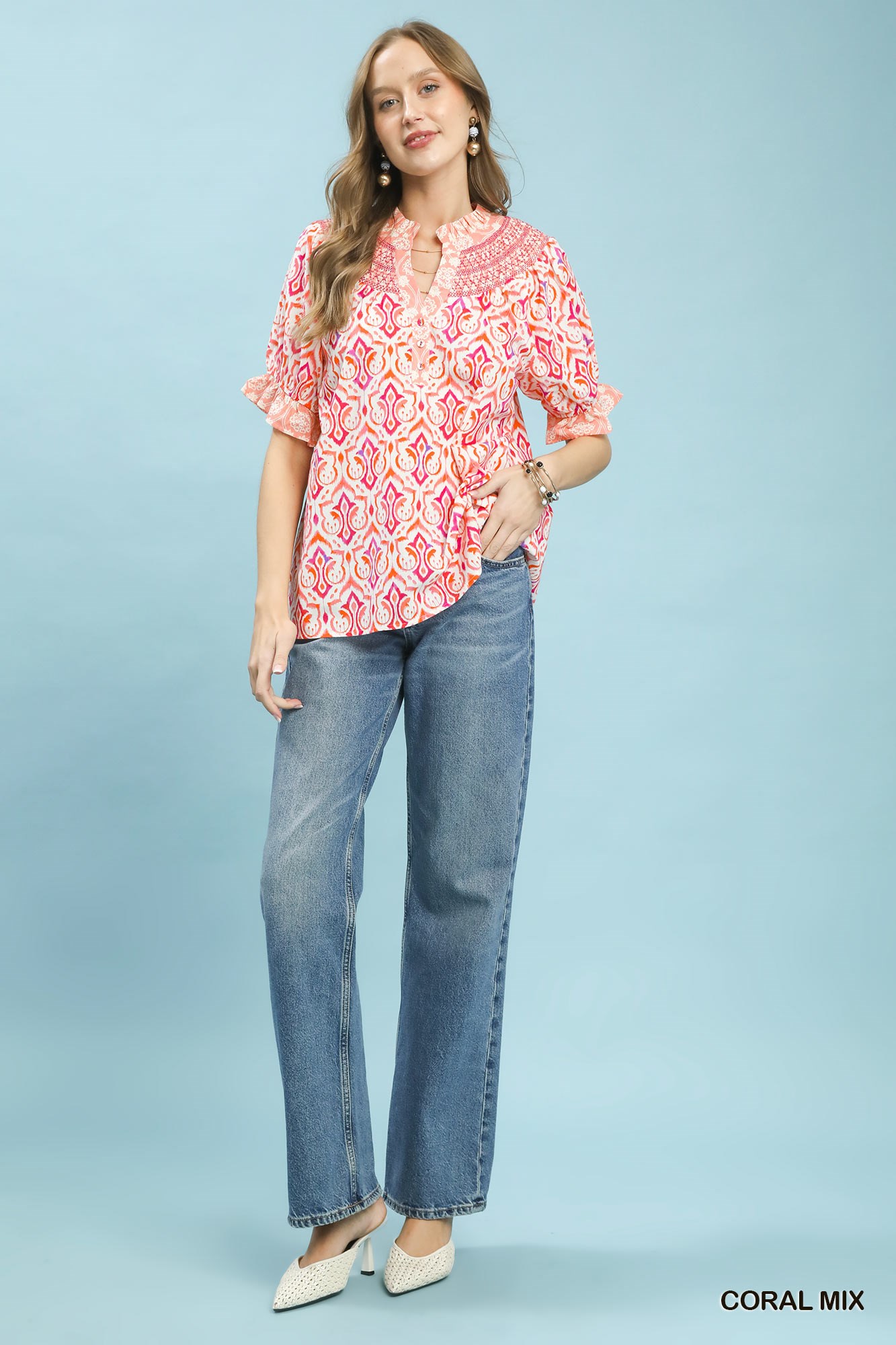 Mix Boho Puff Sleeve Smocked Top, image 4