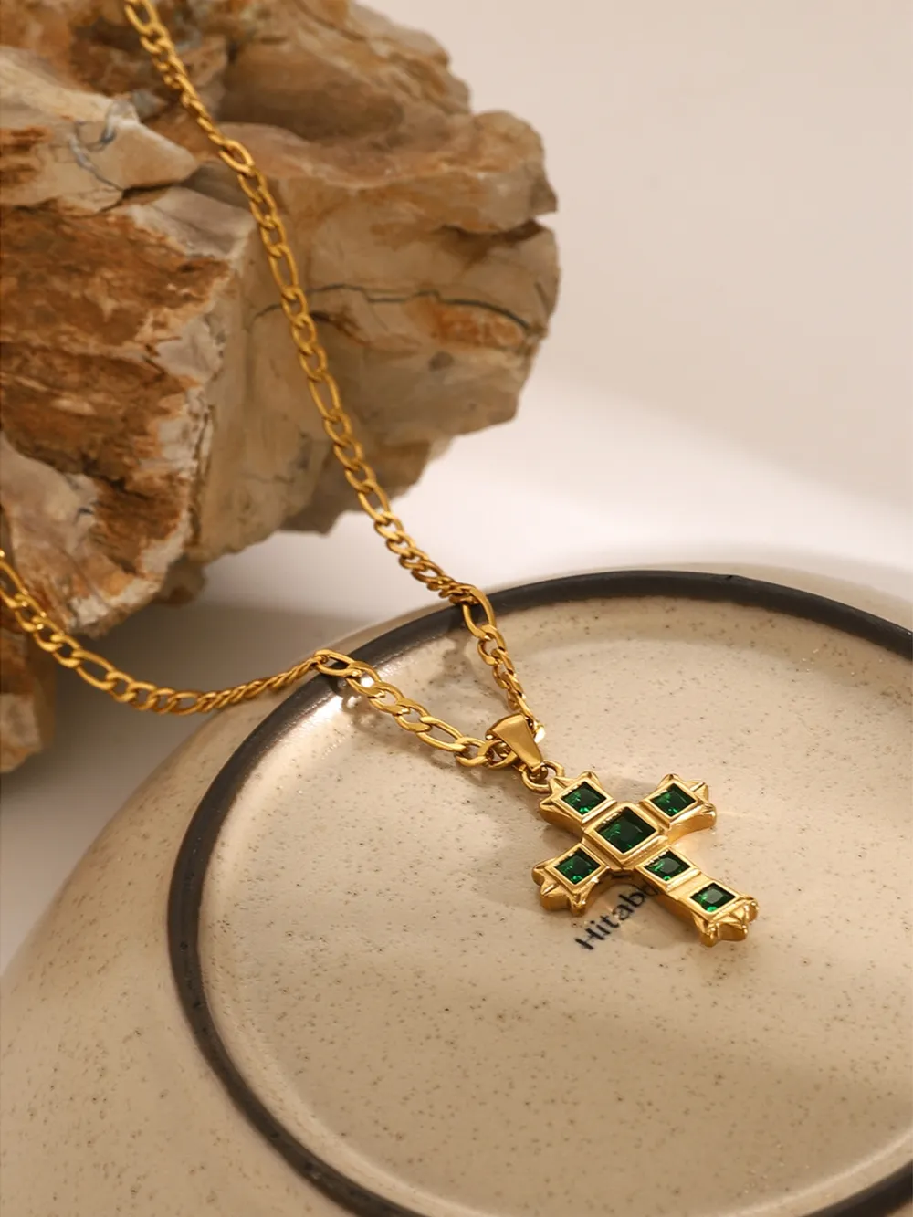 Stainless Steel Zircon Cross Pendant Necklace, image 7