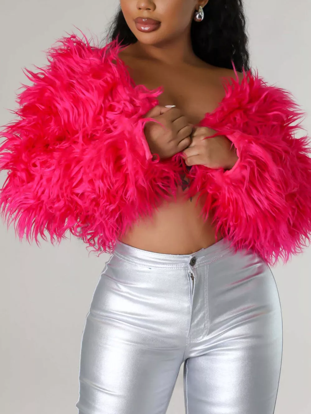 Faux Fur Open Front Cropped Outerwear, image 15