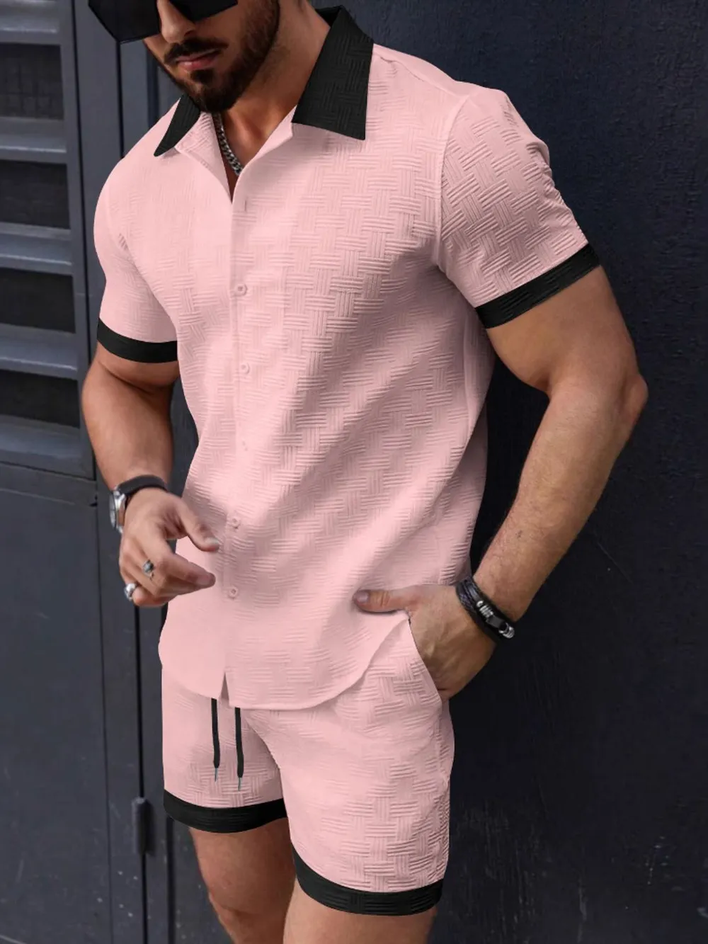 Men's Button Up Short Sleeve Shirt and Shorts Set, image 4