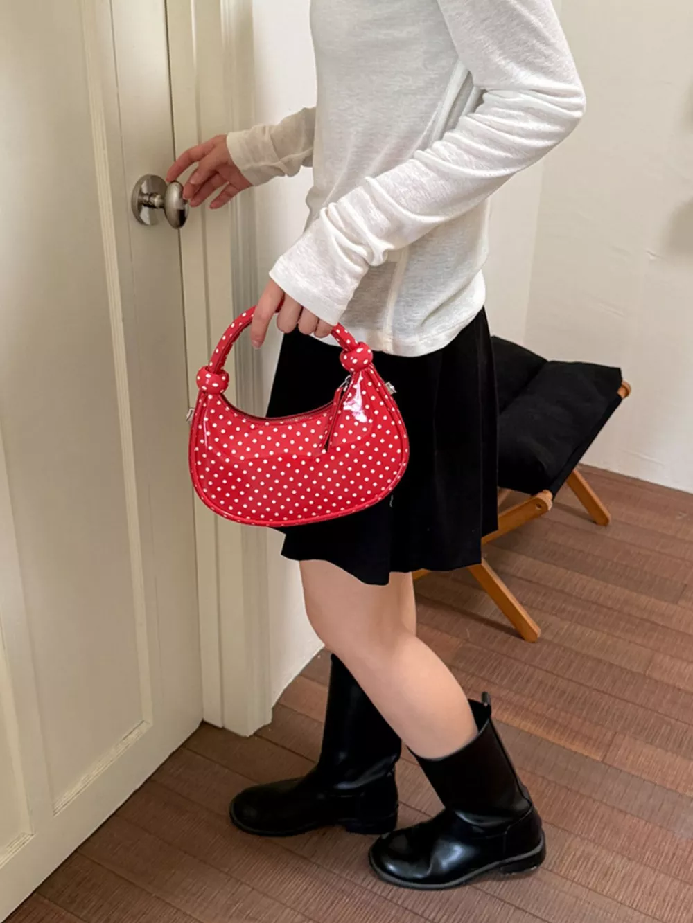Polka Dot Crescent Crossbody Bag, image 2