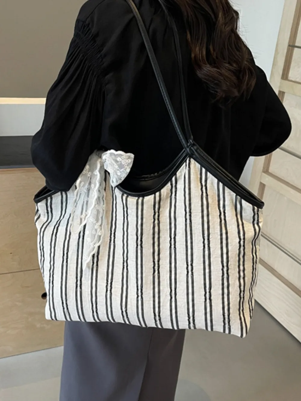 Striped Canvas Tote Bag, image 8