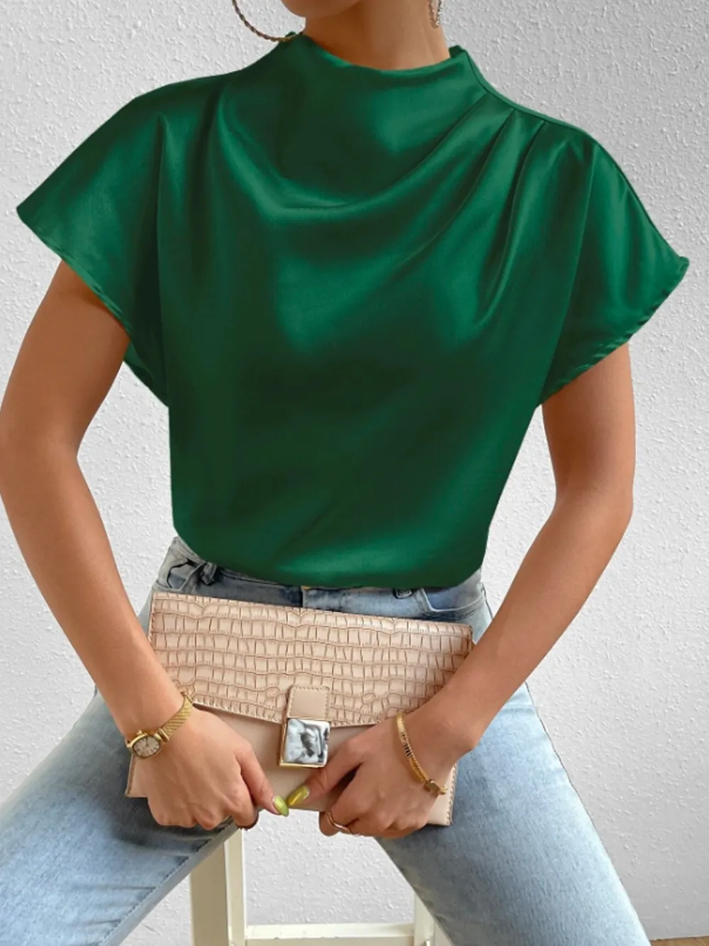 Mock Neck Short Sleeve Blouse, image 11