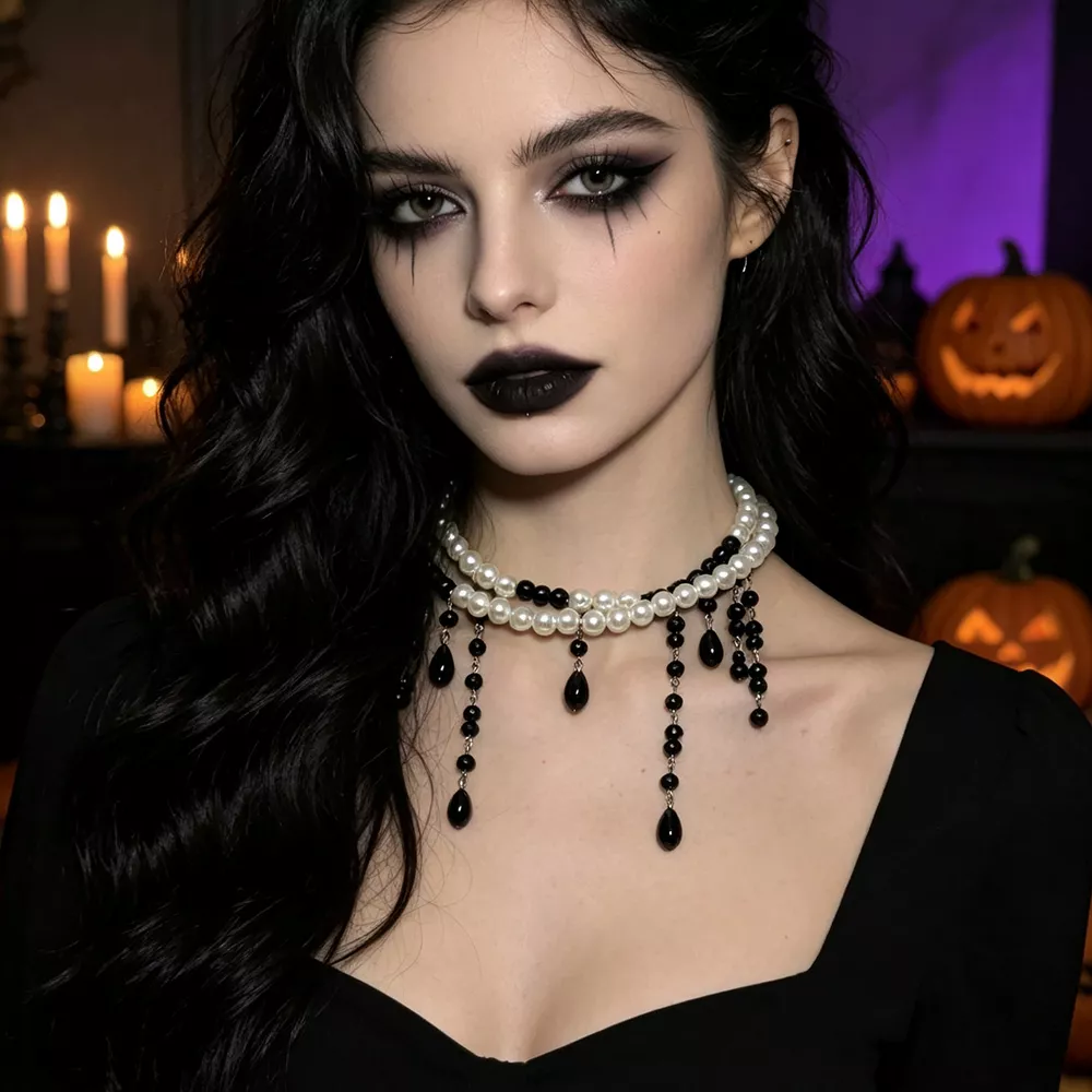 Halloween Pearl Double Layered Choker Necklace, image 8