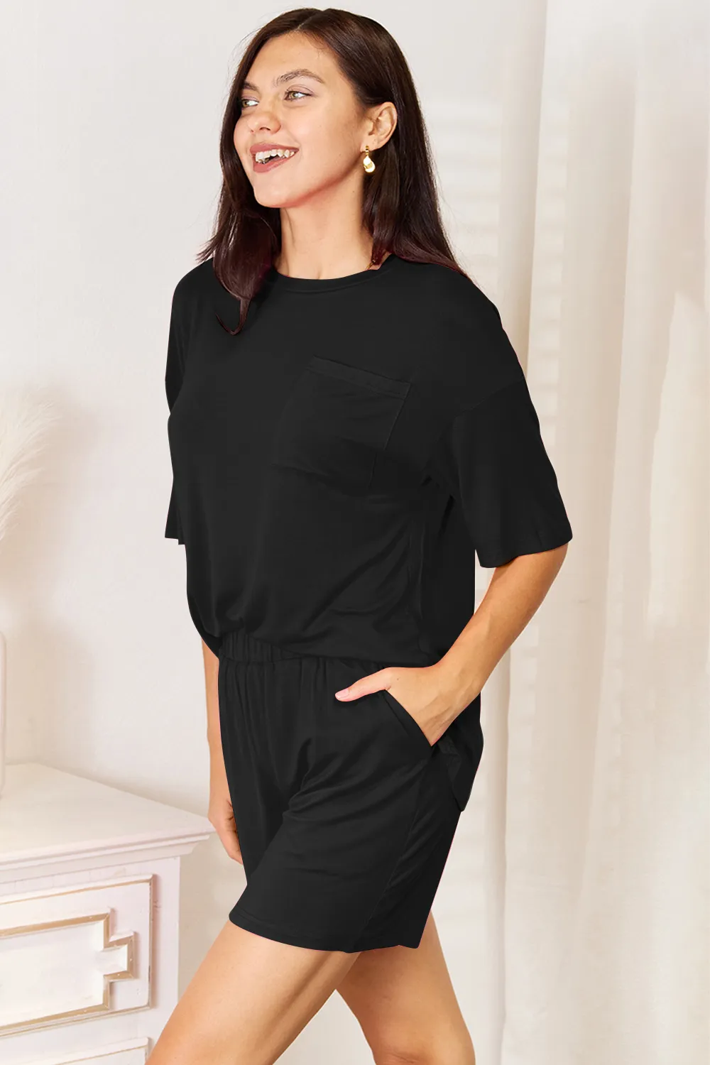 Bamboo Full Size Round Neck Drop Shoulder T-Shirt and Shorts Set, image 6