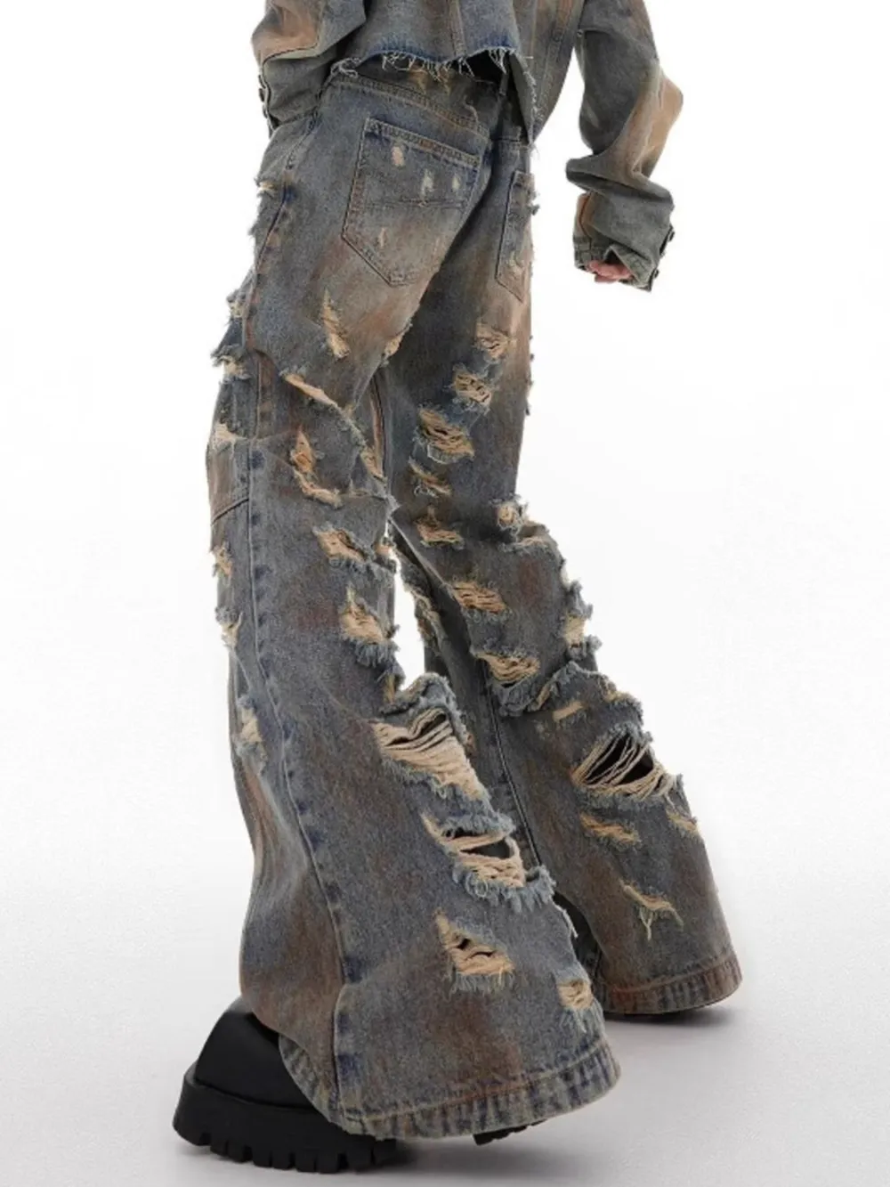 Men's Plus Size Distressed Wide Leg Jeans, image 3
