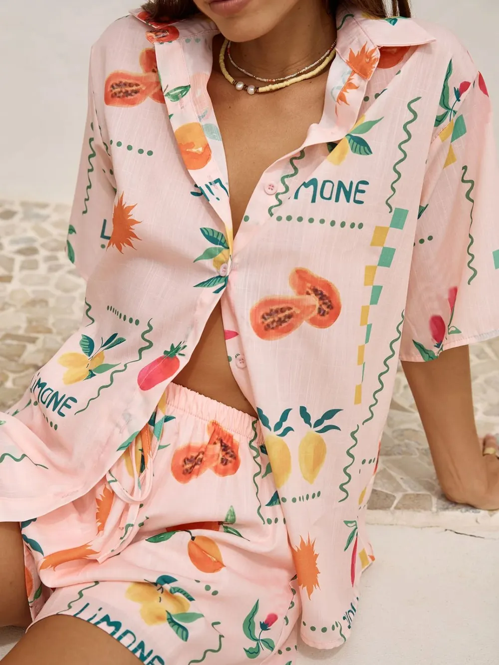 Printed Button Down Shirt and Shorts Set, image 5