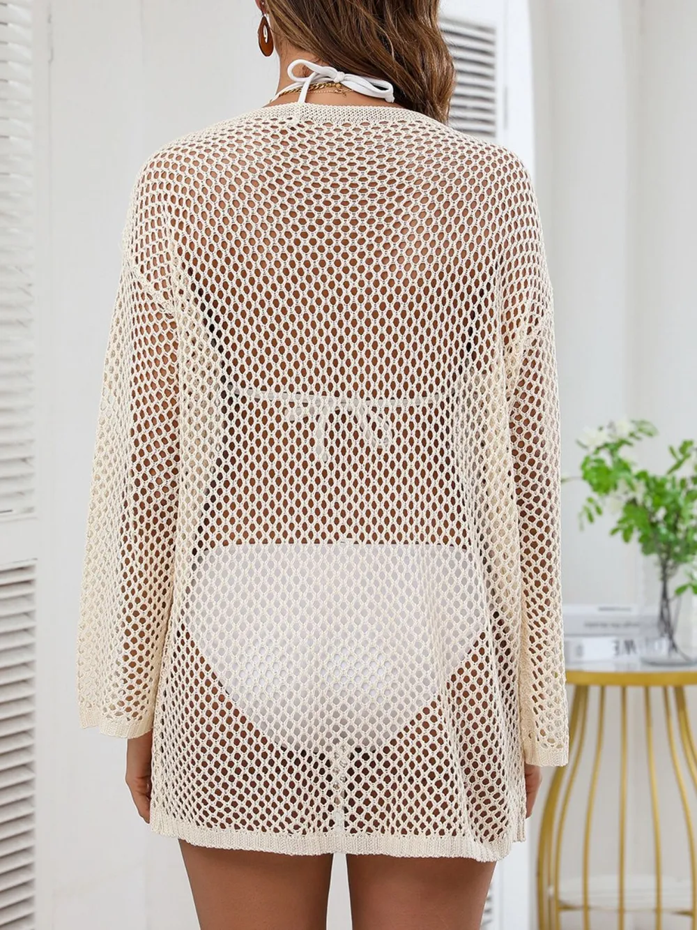 Openwork V-Neck Slit Cover-Up, image 19