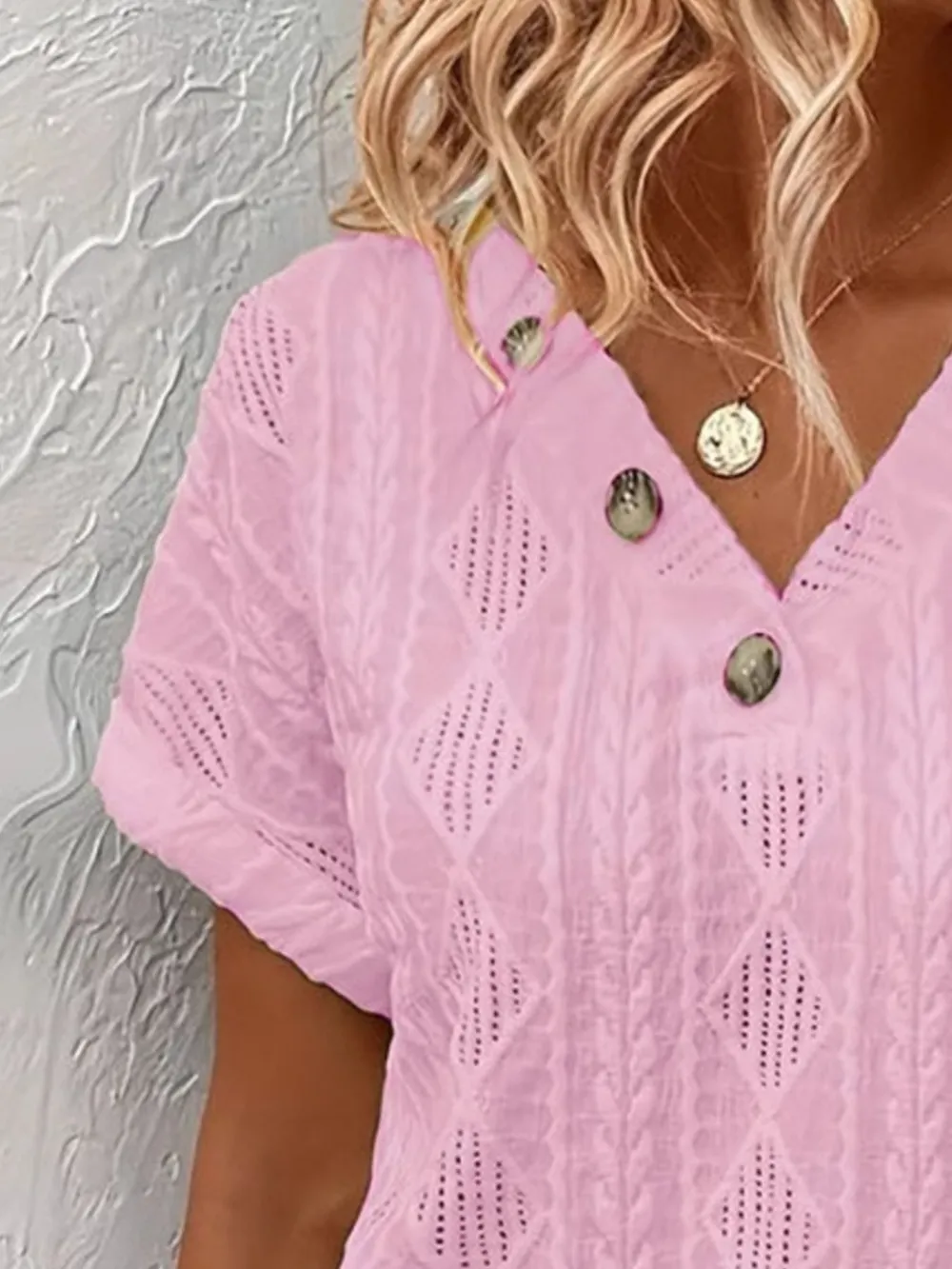 Textured V-Neck Short Sleeve Top, image 10