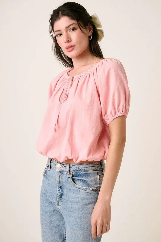 Linen Two-Way Short Sleeve Crop Blouse, image 4