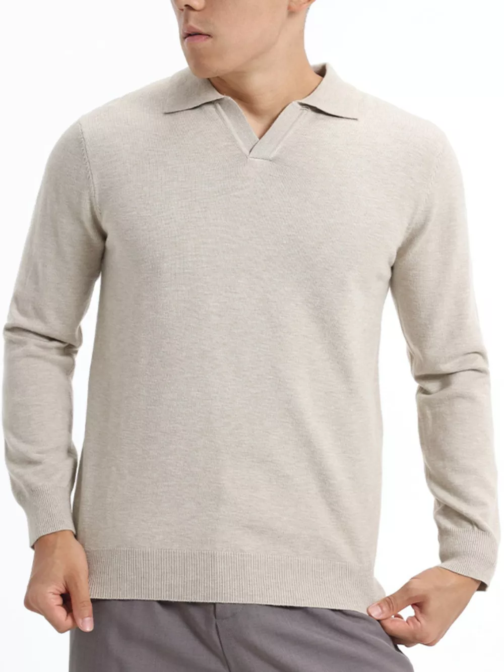 Men's Plus Size Long Sleeve Polo Collar Knit Top, image 7