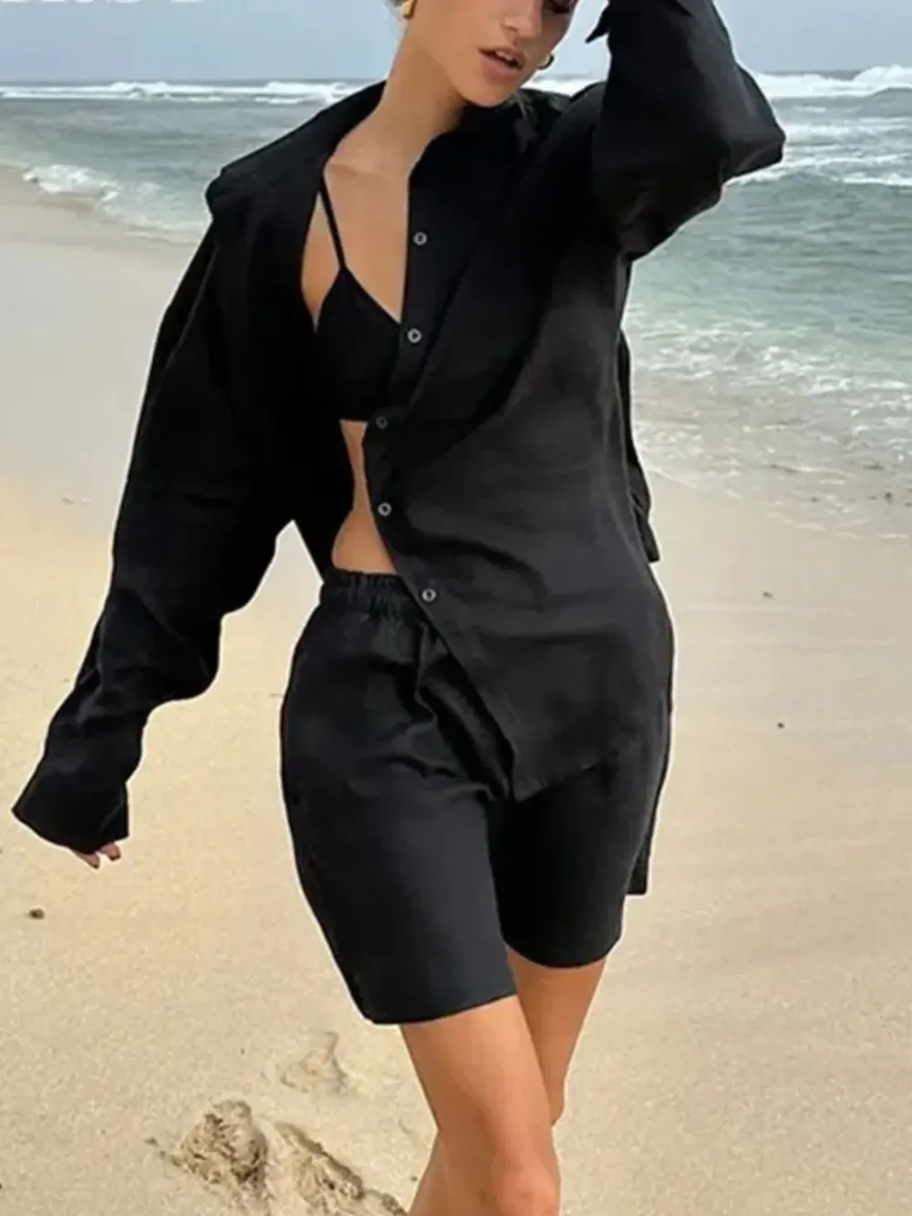 Button Up Long Sleeve Shirt and Shorts Set, image 9