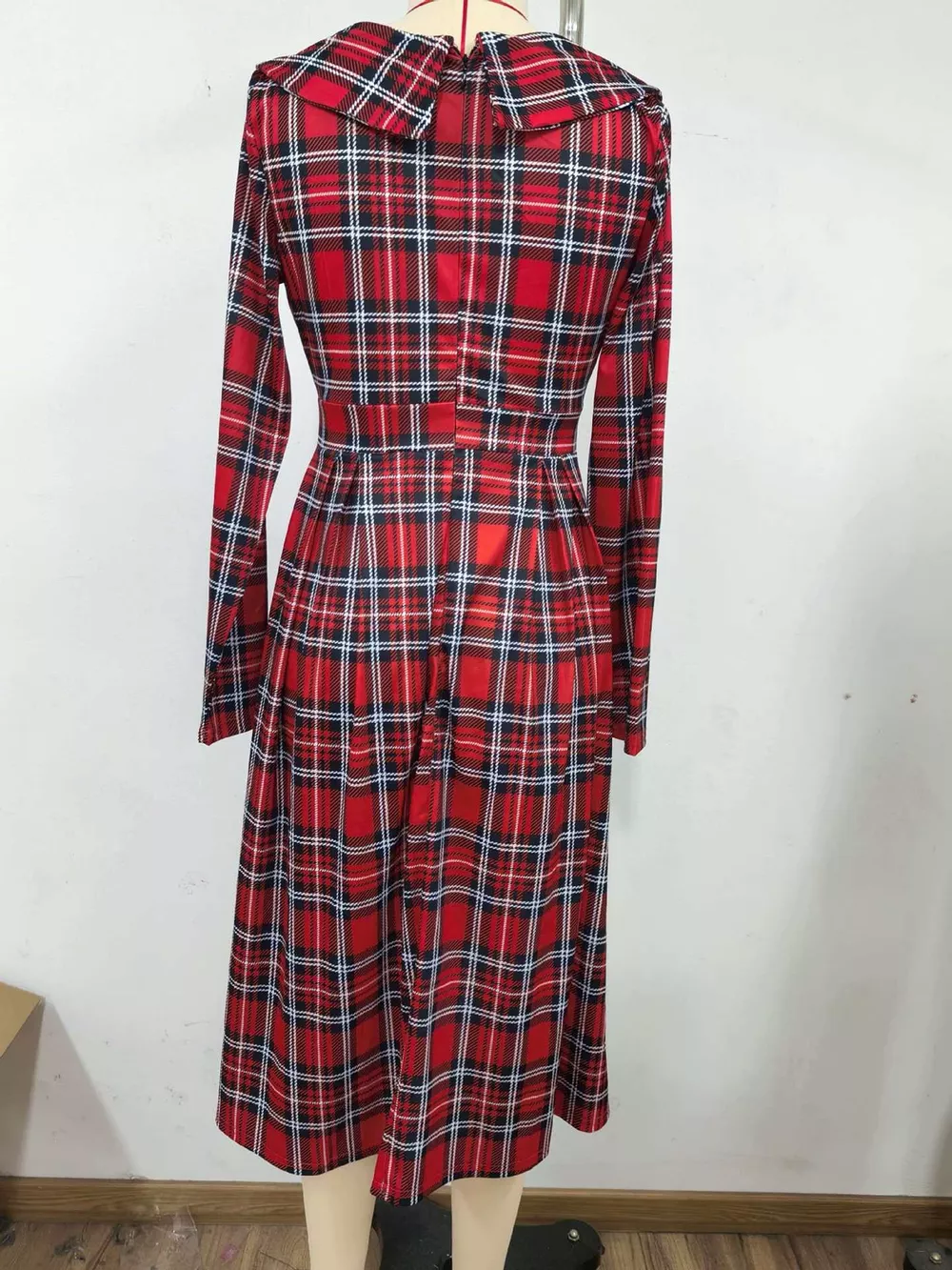 Vintage Plaid Long Sleeve Midi Dress, image 3