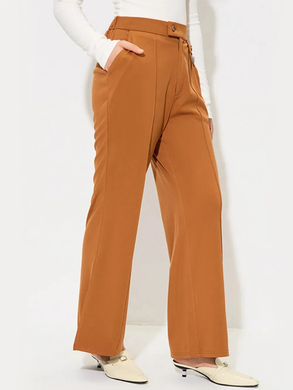 Slit Wide Leg Pants with Pockets, image 3