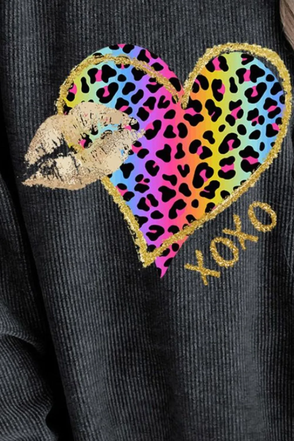 Leopard Heart Drop Shoulder Long Sleeve Sweatshirt, image 3
