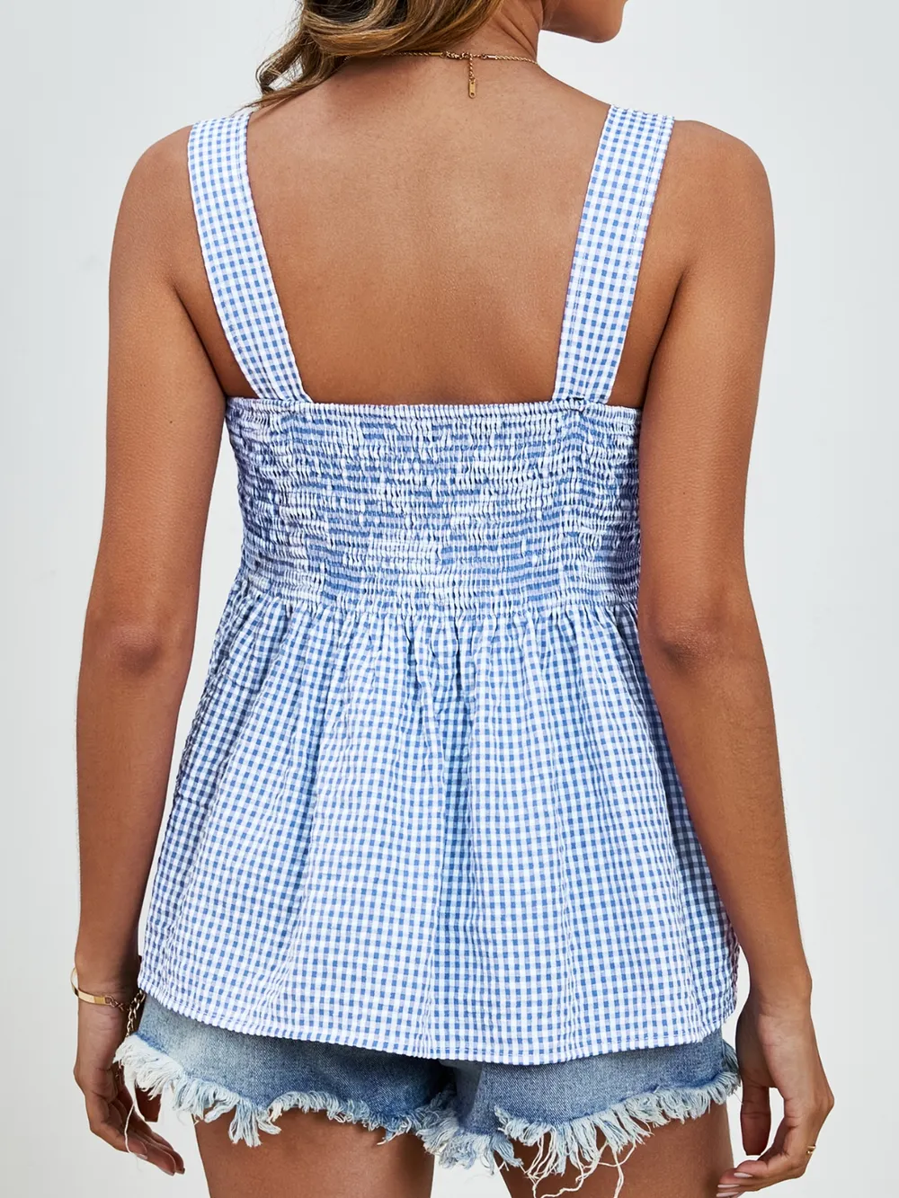 Smocked Plaid Square Neck Tank, image 16