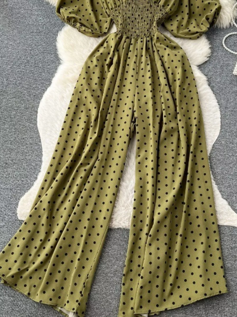 Smocked V-Neck Wide Leg Jumpsuit, image 9