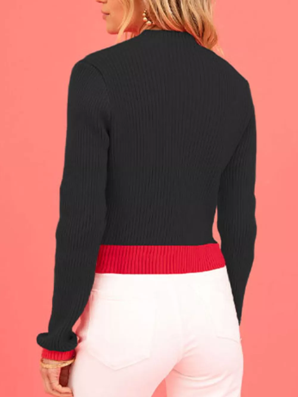 Color-Block Heart Pattern Ribbed Knit Sweater, image 6