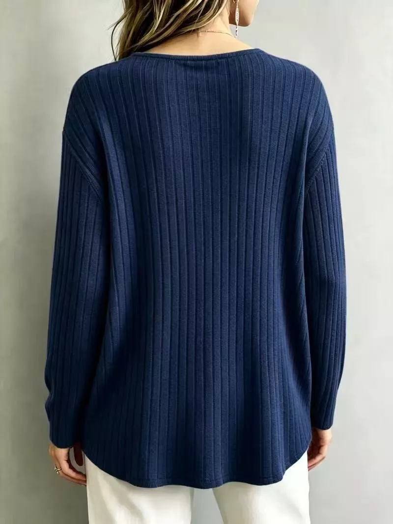 V-Neck Ribbed Long Sleeve T-Shirt, image 19