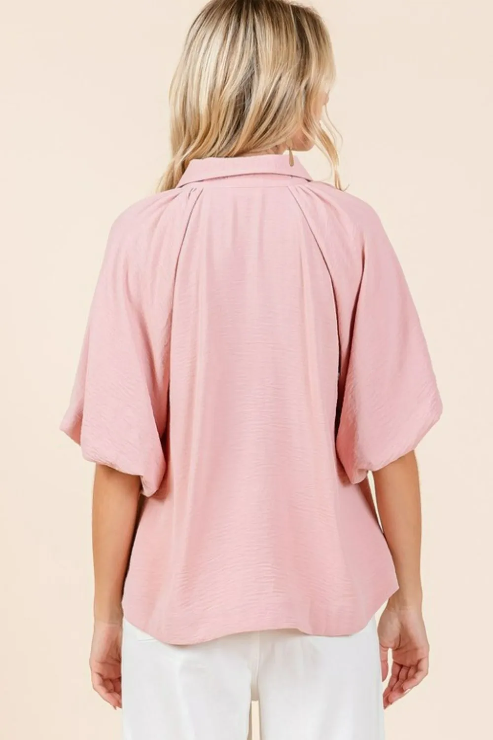 Airflow Short Bubble Sleeve Button Down Shirt, image 2