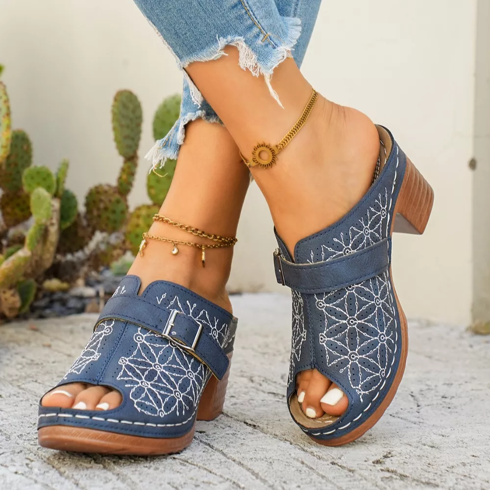Buckle Decor Block Heel Sandals, image 9