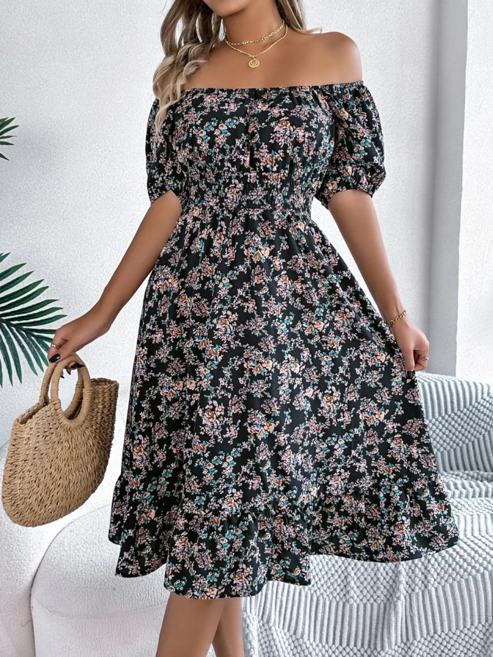 Ruffled Hem Floral Puff Sleeve Dress, image 11