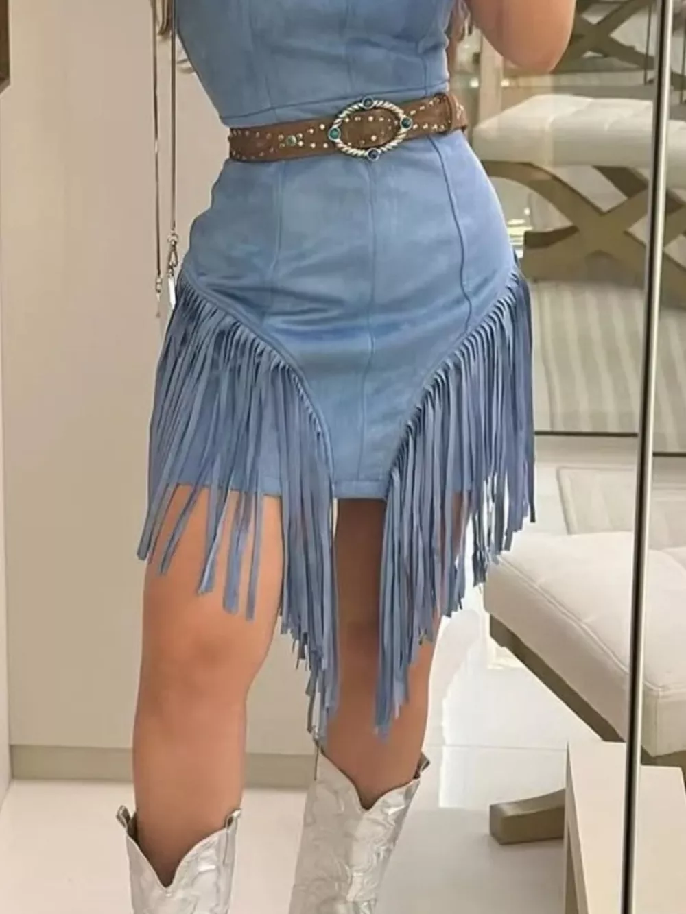 Sleeveless Fringed Mini Dress, image 3
