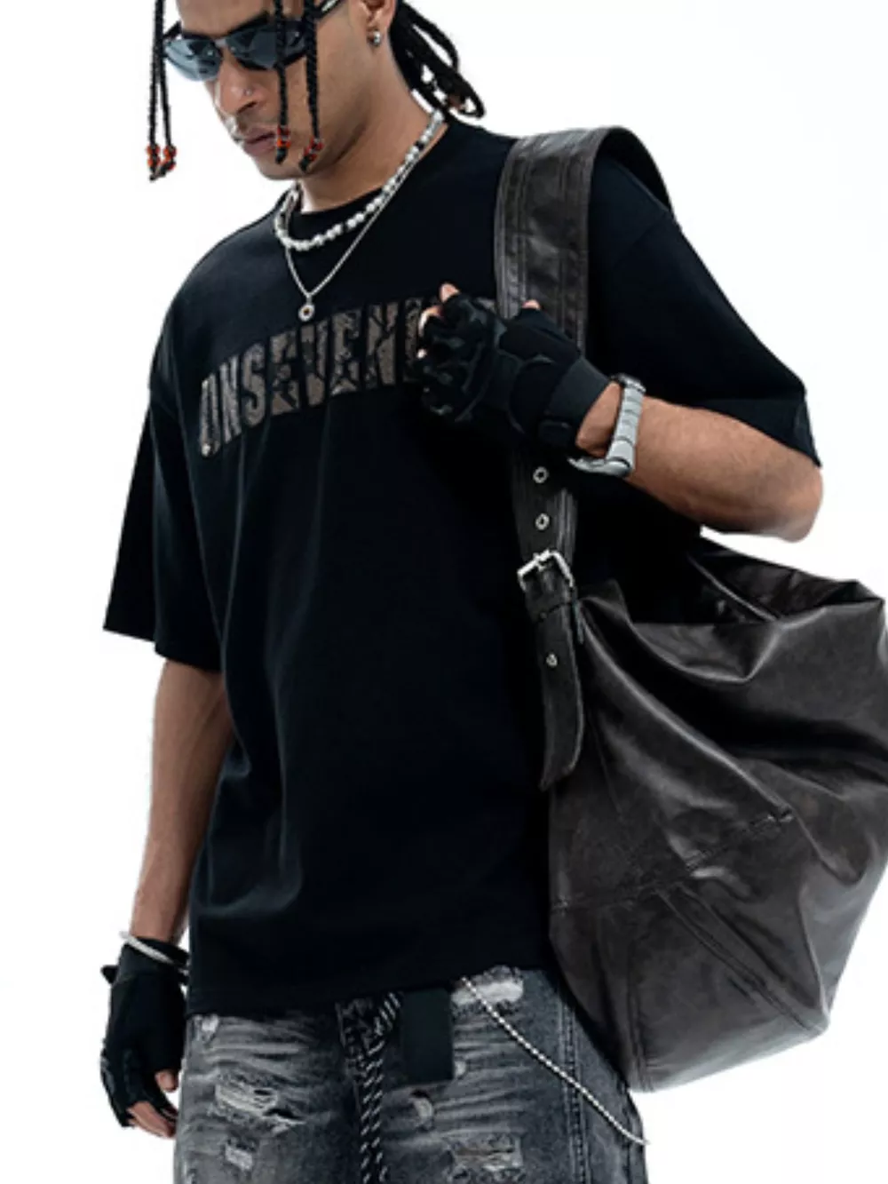 Men's Letter Round Neck Oversized T-Shirt, image 3
