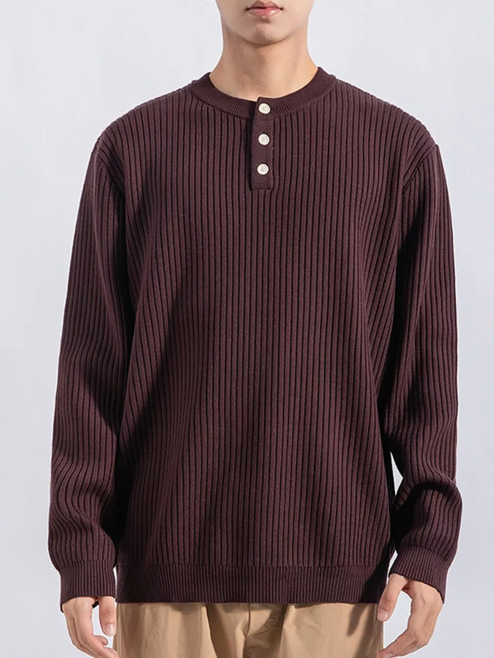 Men's Plus Size Ribbed Button Detail Knit Top, image 2