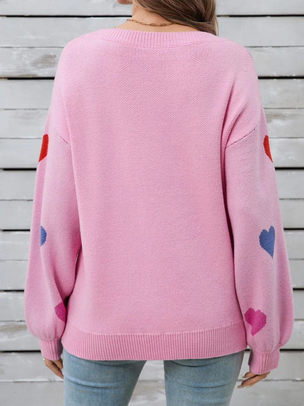 Heart Round Neck Long Sleeve Sweater, image 3